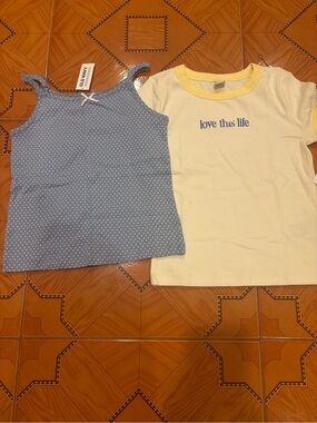 Old Navy Blue Polka Dot Tank & White "love this life" Tee Set